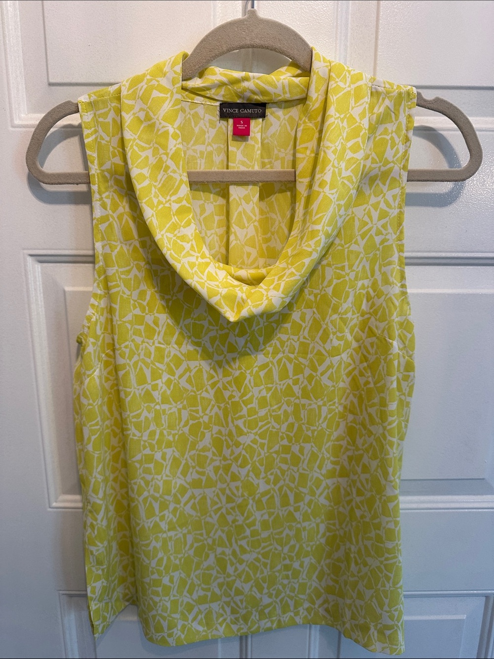 Vince Camuto Yellow and White Cowl Neck Sleeveless Top